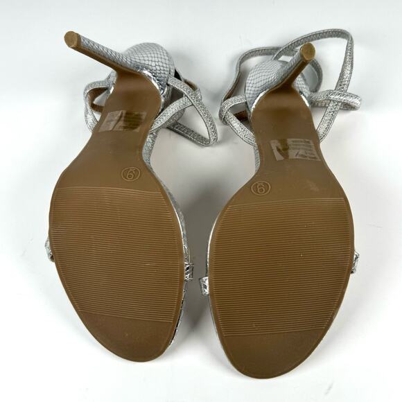 Lulus Women's Silver Snake Stillettos Ankle Strap Clubwear Heels Size 9 - Picture 7 of 7